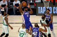 Embiid has averaged 36.8 points per game against Boston this season (Image via Getty Images)